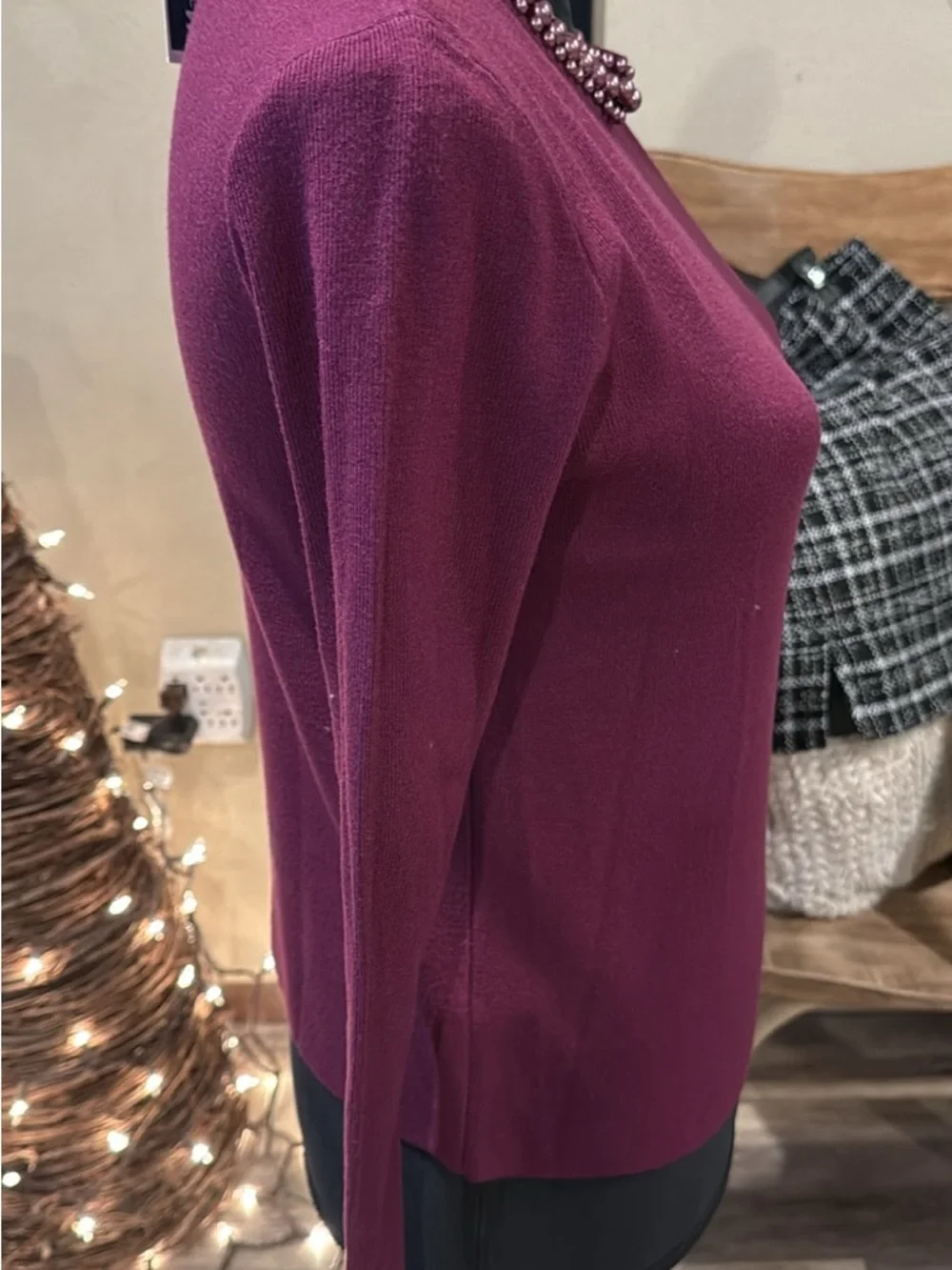 Beaded Crewneck Sweater in Plum - Women’s Long Sleeve - Picture 2 of 3